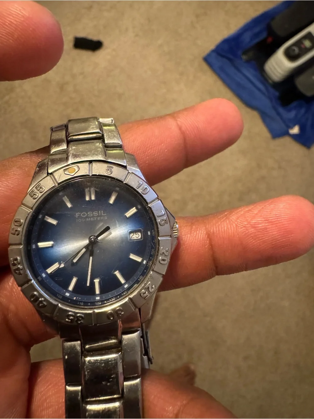 Fossil Men’s Blue Dial Stainless Steel Quartz Date